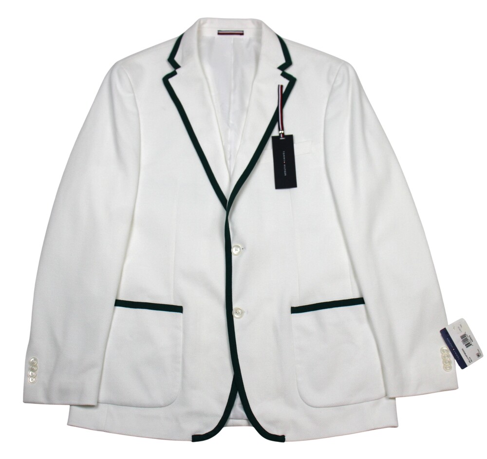 Tommy Hilfiger Blazer Mens 42 R White Green Piped Trim Sport Coat Jacket Preppy
